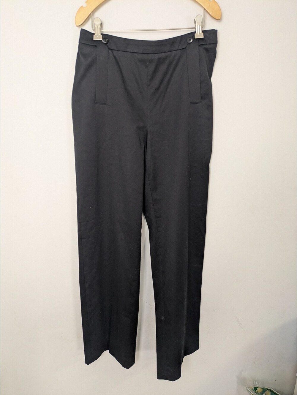 Vintage Dana Buchman Black High Rise Sailor Button Trousers Wide Leg Pants 10